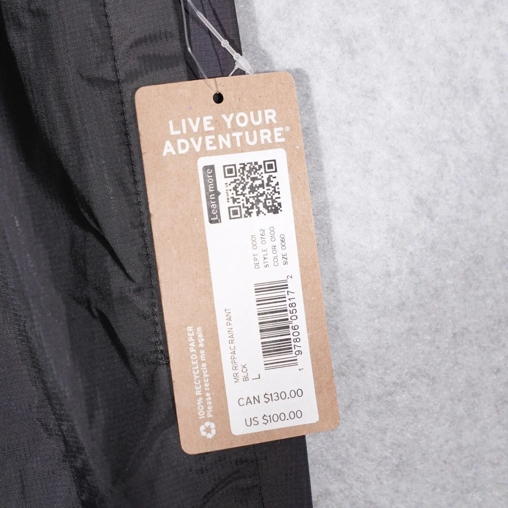Eddie Bauer Rain Pants Mens L Black Rippac Waterproof Ripstop Outdoor Hiking New - Picture 2 of 7